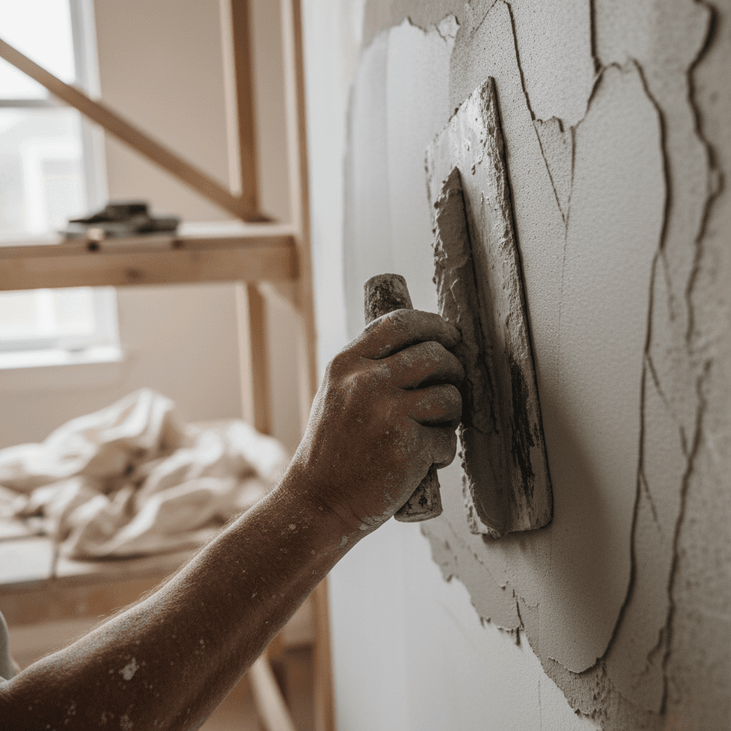Applicazione di intonaco armato su parete interna con tecnica professionale